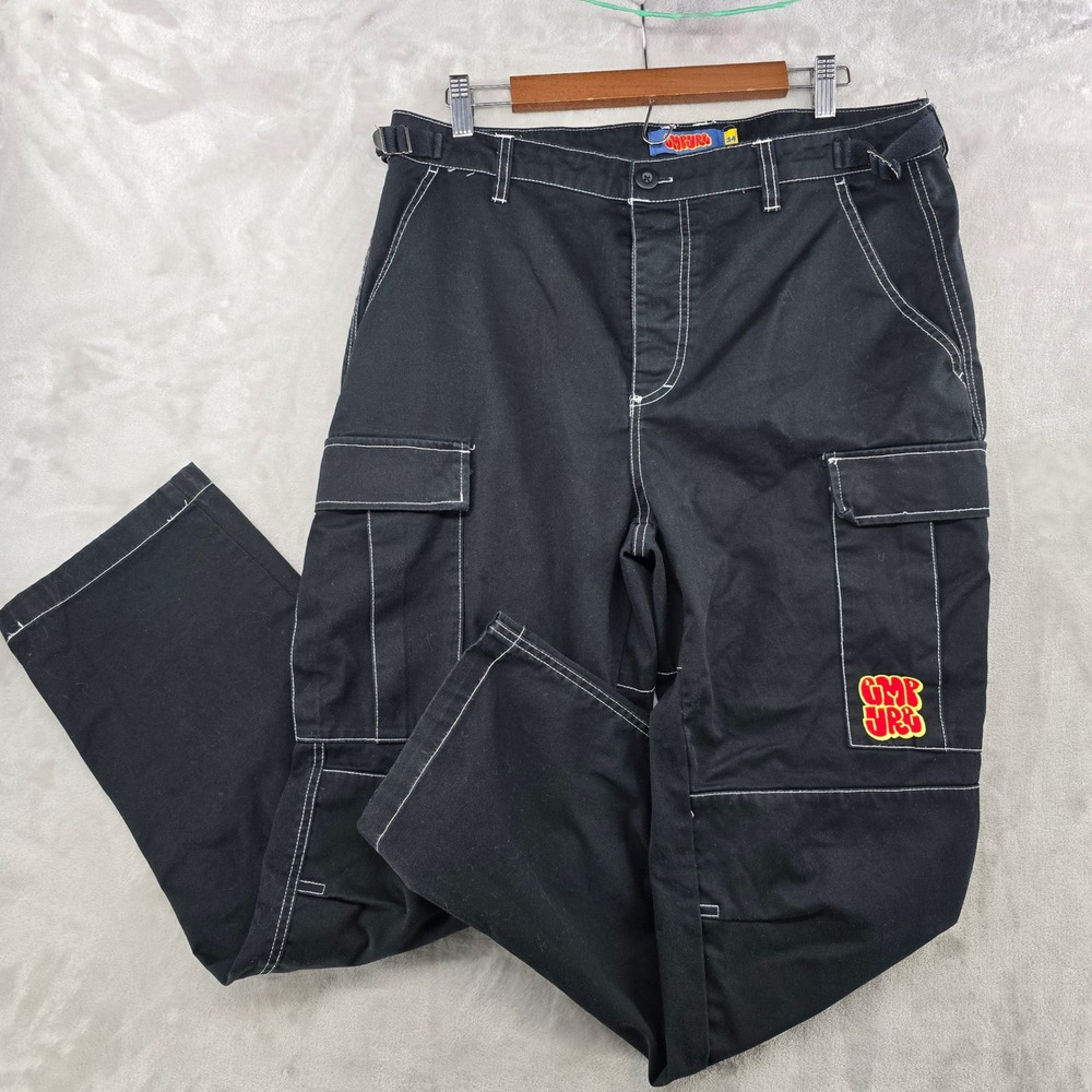 Empyre Cargo Pants Mens 34 Black Contrast Stitch Baggy Utility Y2K Streetwear